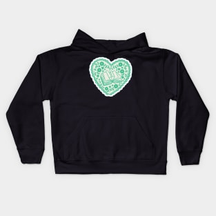 Sea Green Book in a Heart with Flowers Kids Hoodie